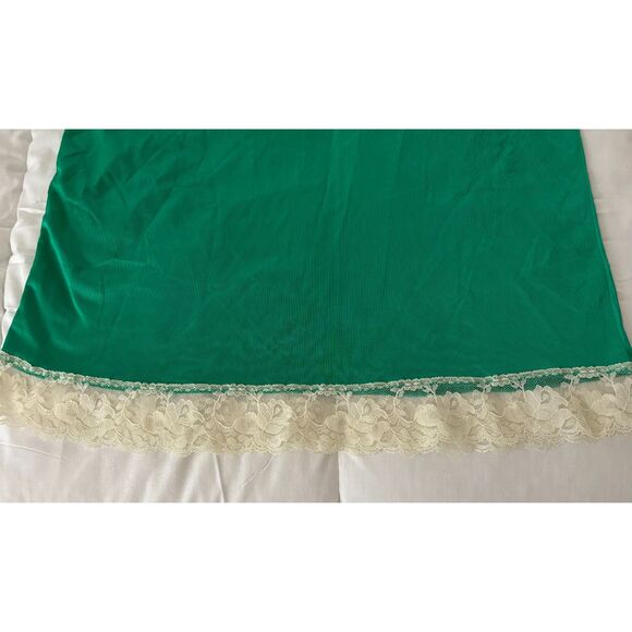 RARE Vintage Sears Nylon Lace Trim Full Slip, Emerald Green/Cream, Sz. Med - Picture 4 of 7